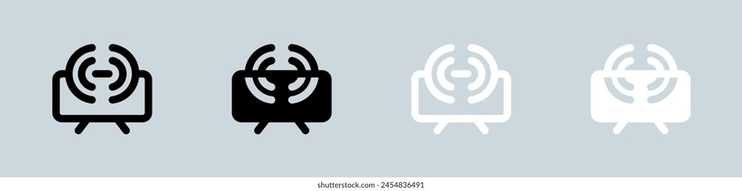 Broadcast channel icon set in black and white. Wireless signs vector illustration.