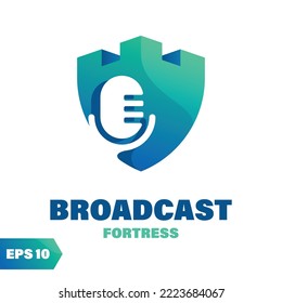 Broadcast coated fort logo design. Abstract medieval composition, isolated on a white background.