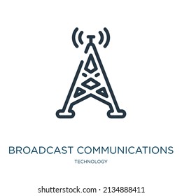 broadcast communications tower thin line icon. communication, network linear icons from technology concept isolated outline sign. Vector illustration symbol element for web design and apps.