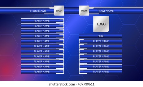 Broadcast graphic for football starting lineup squad and substitute separate text layer