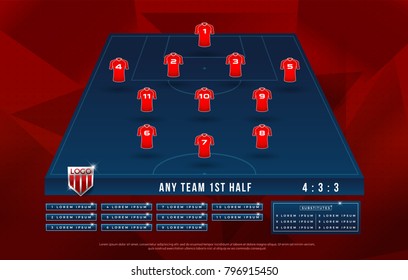 Broadcast graphic for football starting and substitutes separate text layer, football substitutes broadcast graphic for soccer starting lineup squad red and blue color