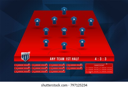 Broadcast graphic for football starting and substitutes separate text layer, football substitutes broadcast graphic for soccer starting lineup squad blue color 