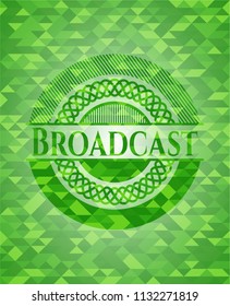 Broadcast green emblem with triangle mosaic background