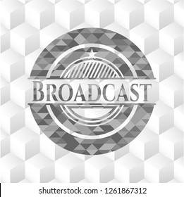 Broadcast grey badge with geometric cube white background