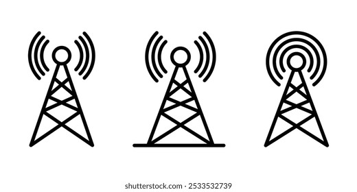 Linha de ícone de difusão. Ilustração do vetor da linha da torre do sinal. Ícone da antena do transmissor