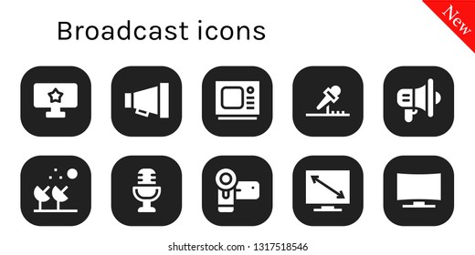 broadcast icon set. 10 filled broadcast icons.  Simple modern icons about  - Tv, Megaphone, Old tv, Microphone, Satellite dish, Camcorder, Television