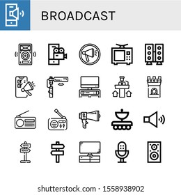 broadcast icon set. Collection of Speaker, Speakers, Video camera, Megaphone, Television, Microphone, Tv, Promoting, Tower, Radio, Antenna, Signaling icons