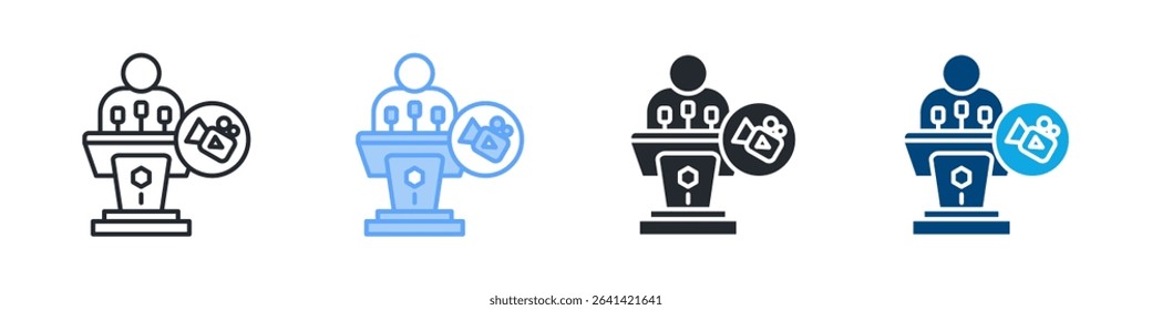 Broadcast Icon Set Multiple Style. Design In Outline, Blue, Glyph, Dualtone