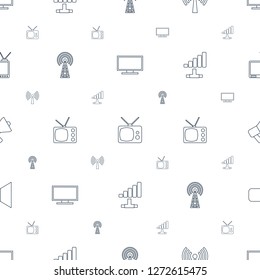 broadcast icons pattern seamless white background. Included editable line TV, signal, megaphone icons. broadcast icons for web and mobile.