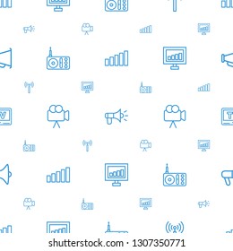 broadcast icons pattern seamless white background. Included editable outline signal, megaphone, , radio, camera, TV icons. broadcast icons for web and mobile.