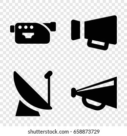 Broadcast icons set. set of 4 broadcast filled icons such as megaphone, camera
