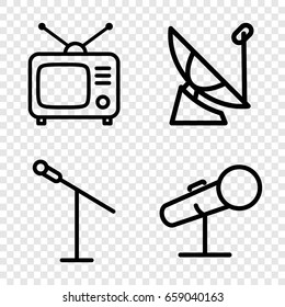 Broadcast icons set. set of 4 broadcast outline icons such as tv, microphone