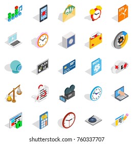 Broadcast icons set. Isometric set of 25 broadcast vector icons for web isolated on white background