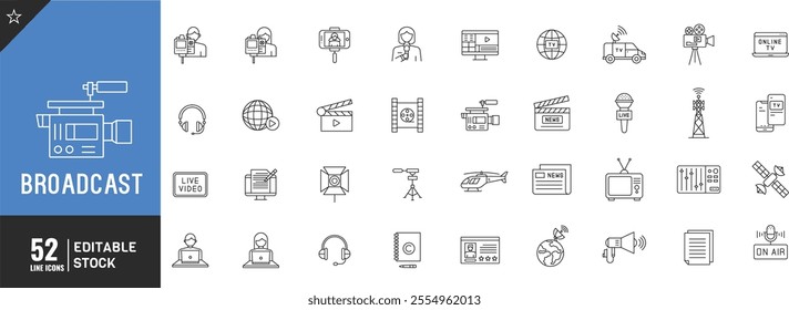 Broadcast line editable icon set. thin modern style vector illustration.