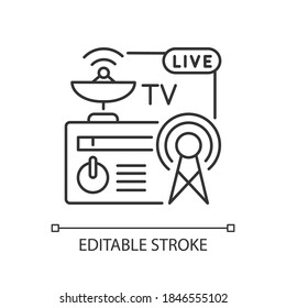 Broadcast linear icon. Global communication technology. International networking. Cloud computing. Thin line customizable illustration. Contour symbol. Vector isolated outline drawing. Editable stroke