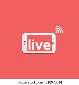 Broadcast Live, phone flat icon isolated on red background for your design, vector illustration