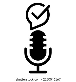 Icono de micrófono de difusión con marca de verificación. ilustración vectorial de estudio de grabación