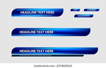 Broadcast news lower third banner templates for Television, Video and Media Channels. Set of modern headline bar layout design vector