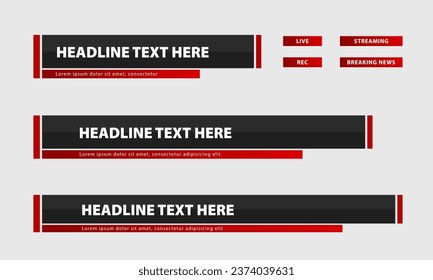 Broadcast news lower third banner templates for Television, Video and Media Channels. Set of modern headline bar layout design vector