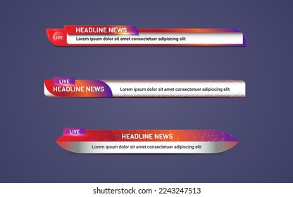 Broadcast news lower third modern colorful banner template for television, video and media channel