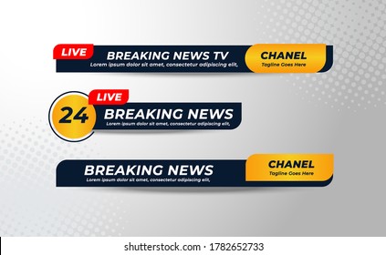 Broadcast News Lower Thirds Banner Template for Television, Media Channel, Video