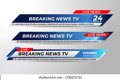 Broadcast News Lower Thirds Banner Template for Television, Media Channel, Video. Vector Illustration