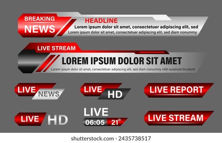 Broadcast News Lower Thirds Template layout purple grey set collection design banner for bar Headline news title, sport game in Television, Video and Media Channel vector illustration.