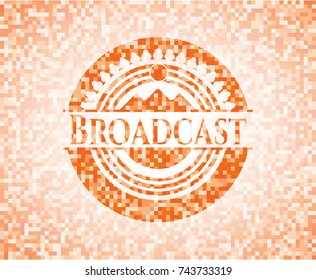 Broadcast orange mosaic emblem with background