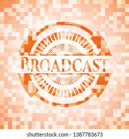 Broadcast orange tile background illustration. Square geometric mosaic seamless pattern with emblem inside.