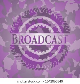 Broadcast pink and purple written on a camouflage texture. Vector Illustration. Detailed.