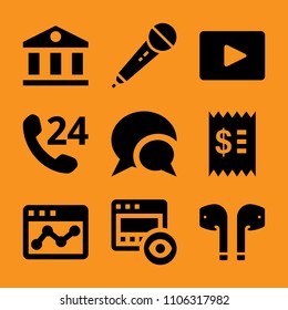 broadcast, professional, money, idea, song and call icon vector set. Flat vector design with filled icons. Designed for web and software interfaces