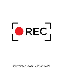Broadcast Recording Line Icon. Red button for live stream icon in black and white color.