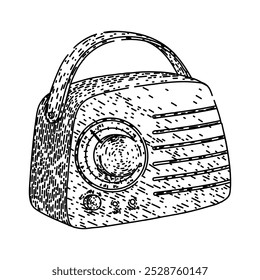 transmissão de rádio retro desenhado à mão. discagem transistor, receptor de antena, falante am transmissão de rádio retro vetor esboço.