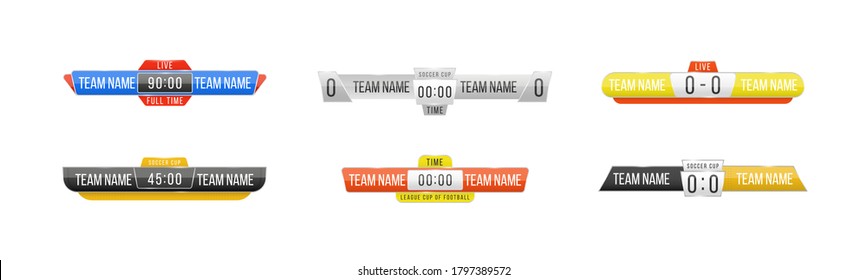 Broadcast Score Banner. Sport Scoreboard With Time And Result Display. Scoreboard Broadcast Graphic And Lower Thirds Template For Sport Soccer, Football. Vector Illustration, Eps 10.