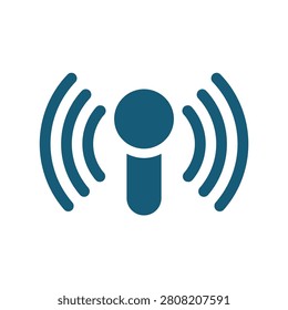 Broadcast signal icon with audio waves and microphone, digital transmission, voice recording, communication, wireless signal.