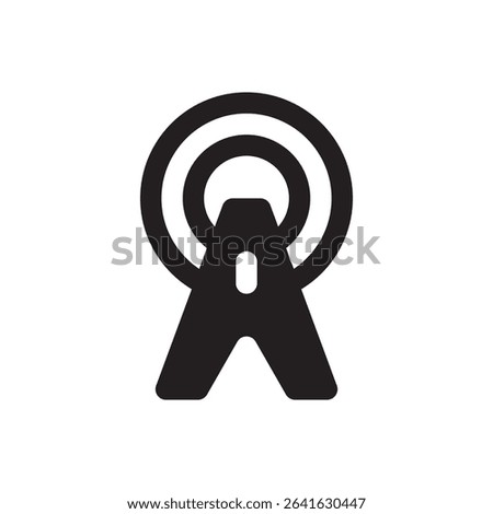  broadcast signal tower silhouette icon. Transmission tower vector ideal for telecom and network themes.