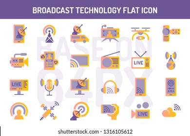 Broadcast technology flat icons set. Pixel perfect icon base on 64PX