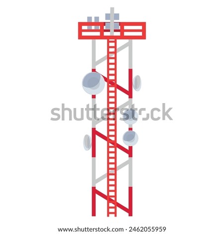 Broadcast technology tower antenna satellite telecommunication isometric vector illustration. Industrial telecom network for radio mobile television internet signal communication transmitter station