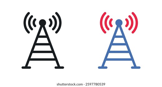 Broadcast tower colored icon set. Stock Vector