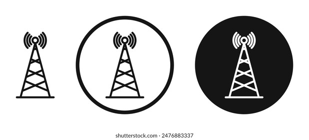 Broadcast tower flat liner icon set.