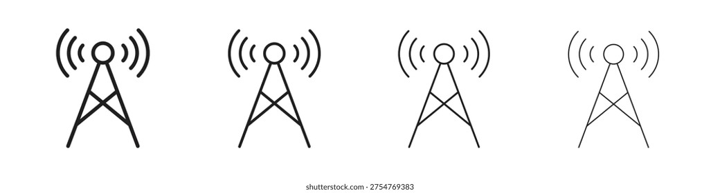 Broadcast tower icons set. Set of line vector icon with editable stroke