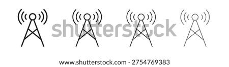 Broadcast tower icons set. Set of line vector icon with editable stroke
