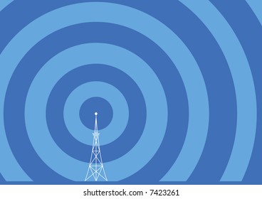 Broadcast Tower With Transmission Waves