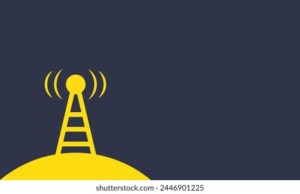Broadcast tower with transmission waves, Telecommunications signal transmitter, background for business, technology, communication and power point presentations. with negative space and copy space.