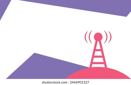 Broadcast tower with transmission waves, Telecommunications signal transmitter, background for business, technology, communication and power point presentations. with negative space and copy space.