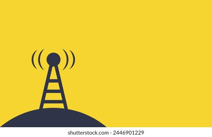 Broadcast tower with transmission waves, Telecommunications signal transmitter, background for business, technology, communication and power point presentations. with negative space and copy space.