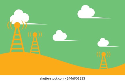Torre Broadcast con ondas de transmisión, transmisor de señal de telecomunicaciones, fondo para negocios, tecnología, comunicación y presentaciones de power point. con espacio negativo y espacio de copia.