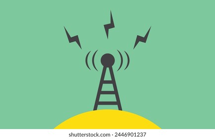 Torre Broadcast con ondas de transmisión, transmisor de señal de telecomunicaciones, fondo para negocios, tecnología, comunicación y presentaciones de power point. con espacio negativo y espacio de copia.
