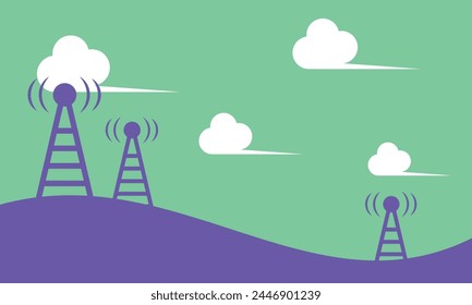 Torre Broadcast con ondas de transmisión, transmisor de señal de telecomunicaciones, fondo para negocios, tecnología, comunicación y presentaciones de power point. con espacio negativo y espacio de copia.