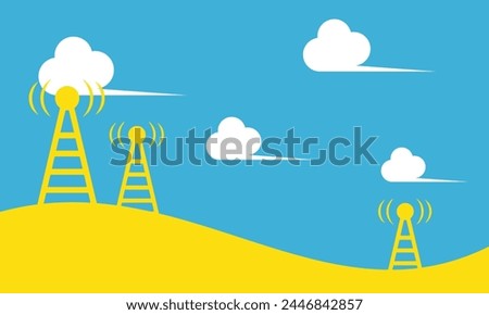 Broadcast tower with transmission waves, Telecommunications signal transmitter, background for business, technology, communication and power point presentations. with negative space and copy space.